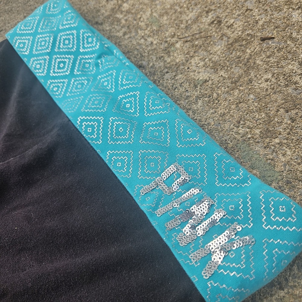 Y2K Victoria Secret M PINK Fold Over Capris Silver Blue Band Glitter Bling Logo